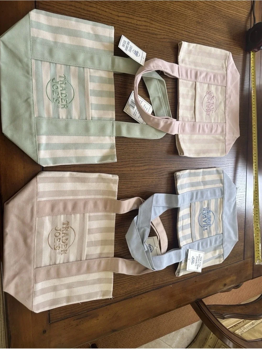 Trader Joe’s Pastel Stripe Canvas Tote Bags Set of 8 bags!!